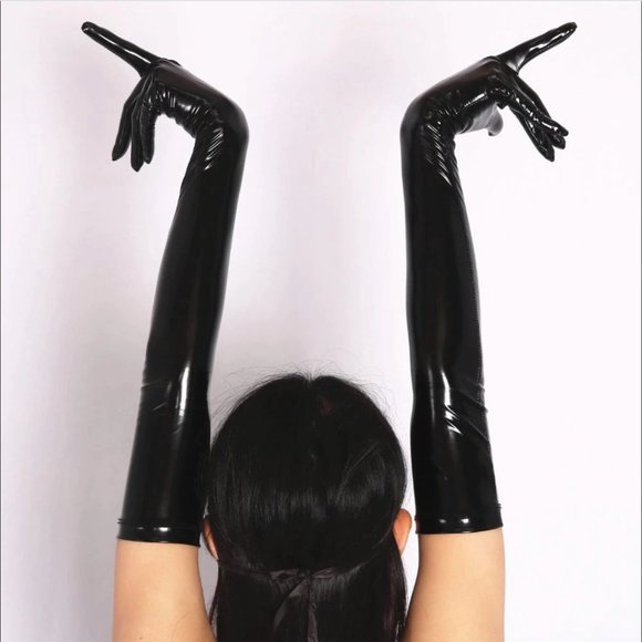 FA Latex Cosplay Black Long Gloves - Picture 2 of 16